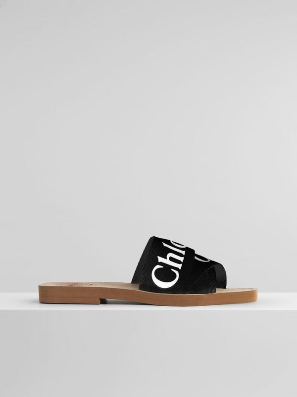 Chloé Sandalias Mujer Mule Negras Algodón Canvas FUEY39641